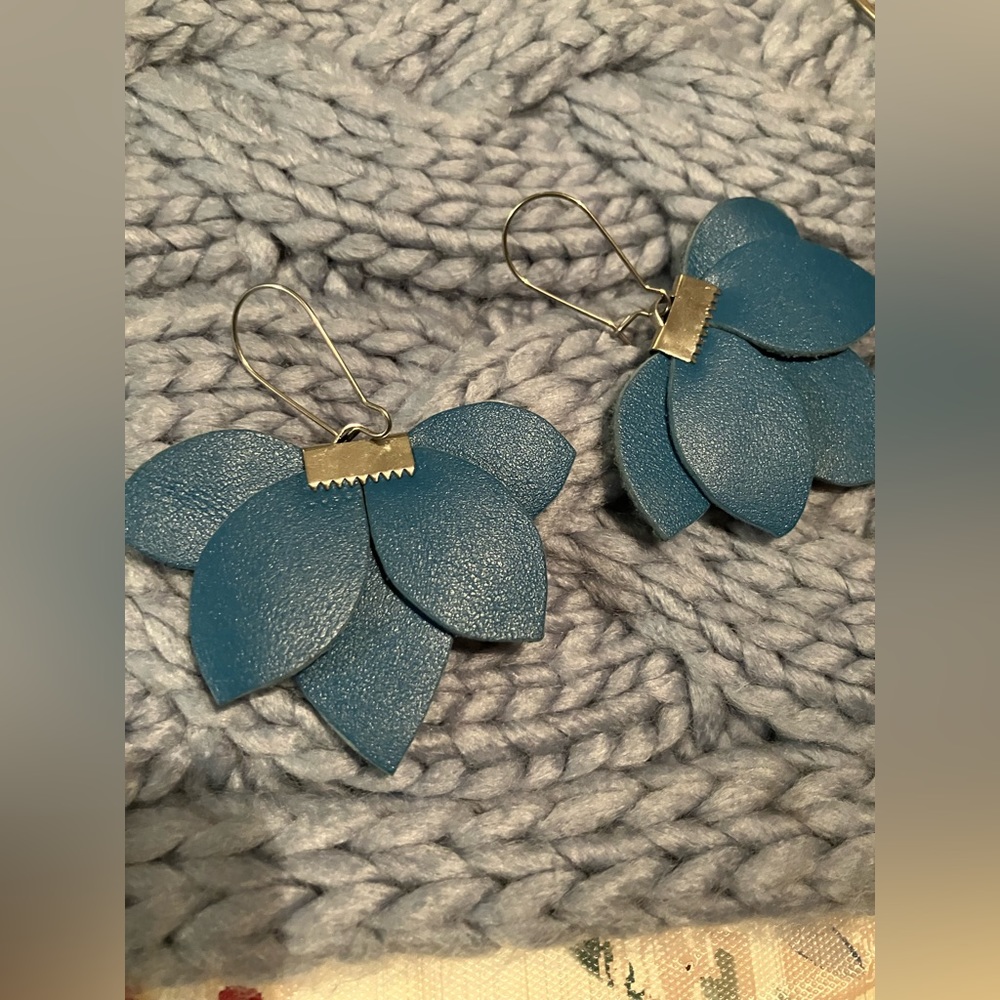 Blue leather petal earrings